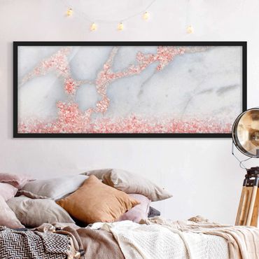 Poster encadré - Marble Look With Pink Confetti