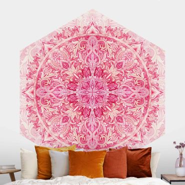 Papier peint hexagonal autocollant avec dessins - Mandala Watercolour Ornament Pattern Pink
