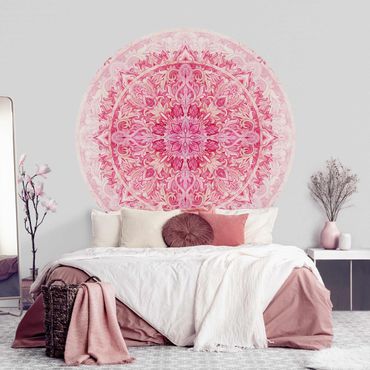 Papier peint rond autocollant - Mandala Watercolour Ornament Pattern Pink