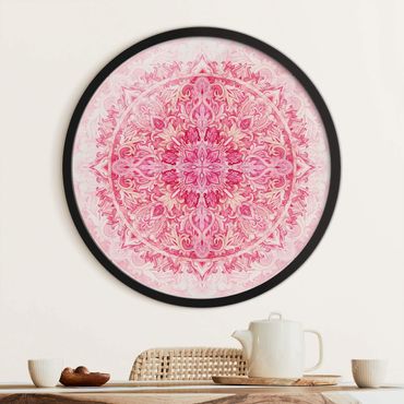 Tableau rond encadré - Mandala Watercolour Ornament Pattern Pink