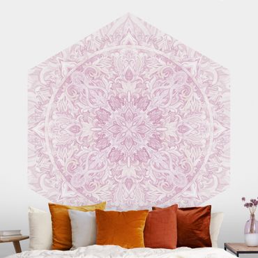 Papier peint hexagonal autocollant avec dessins - Mandala Watercolour Ornament Pink