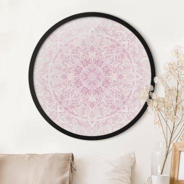 Tableau rond encadré - Mandala Watercolour Ornament Pink