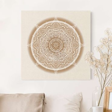 Tableau sur toile naturel - Mandala On Golden Circle - Carré 1:1