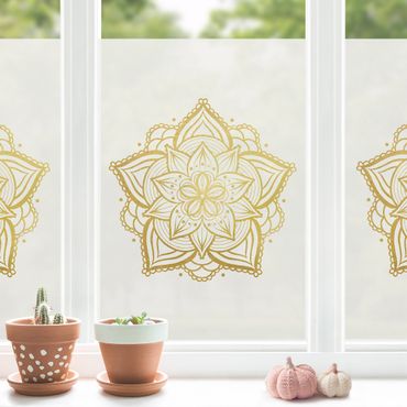 Décoration pour fenêtre - Illustration mandala fleur blanc or