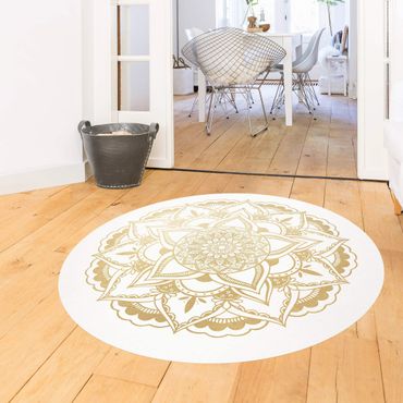 Tapis en vinyle rond|Mandala Flower Gold White