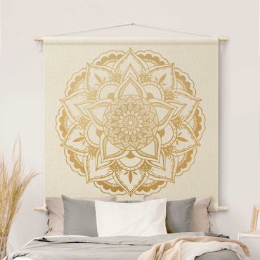 Tenture murale - Mandala Flower Gold White