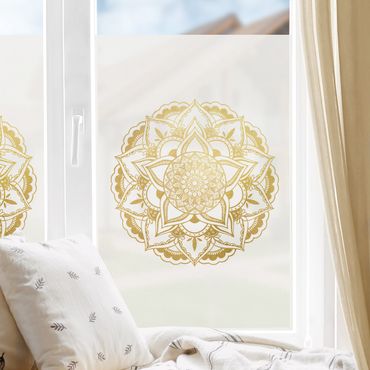 Décoration pour fenêtre - Illustration Mandala Ornement blanc or