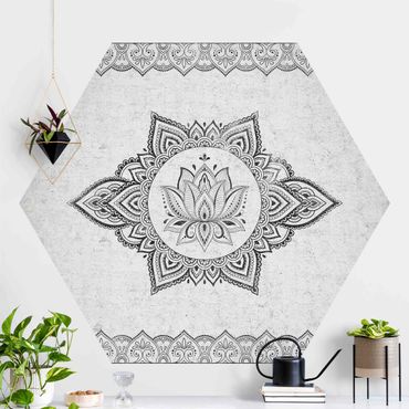 Papier peint panoramique hexagonal autocollant - Mandala Lotus Concrete Look