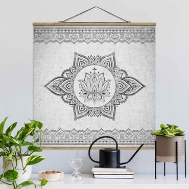 Tableau en tissu avec porte-affiche - Mandala Lotus Concrete Look - Carré 1:1