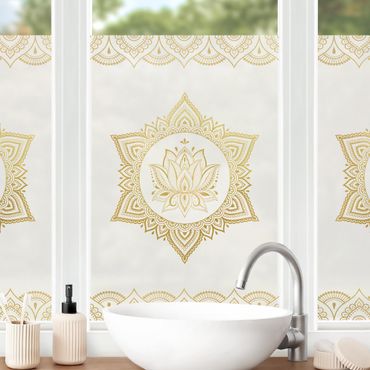 Décoration pour fenêtre - Illustration Mandala Lotus Ornement blanc or