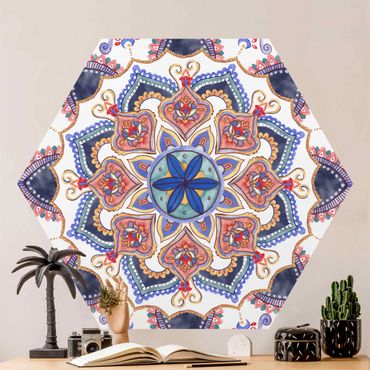 Papier peint hexagonal autocollant avec dessins - Mandala Meditation Mantra