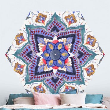 Papier peint hexagonal autocollant avec dessins - Mandala Meditation Namasté