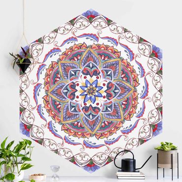 Papier peint hexagonal autocollant avec dessins - Mandala Meditation Pranayama