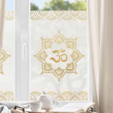 Décoration pour fenêtre - Illustration Mandala OM Ornement blanc or