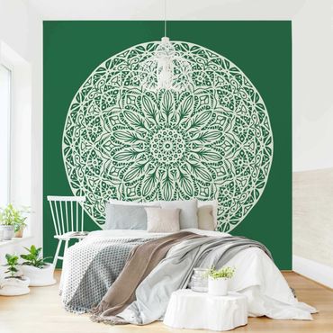 Papier peint - Mandala Ornament Green Backdrop