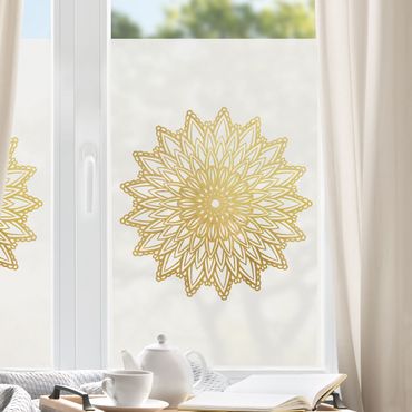 Décoration pour fenêtre - Illustration mandala soleil blanc or
