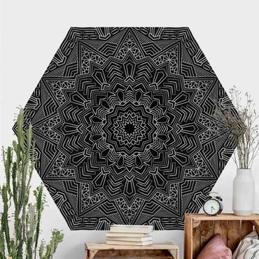 Papier peint hexagonal autocollant avec dessins - Mandala Star Pattern Silver Black