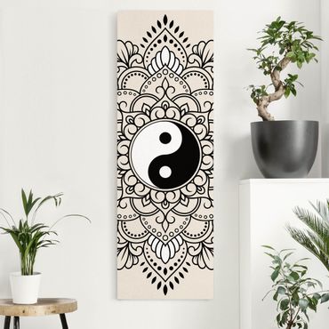 Tableau sur toile naturel - Mandala Yin And Yang - Format portrait 1:3