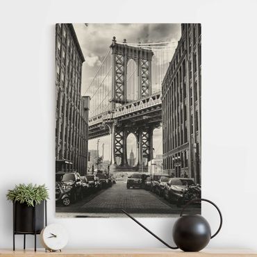 Tableau sur toile naturel - Manhattan Bridge in America - Format portrait 3:4