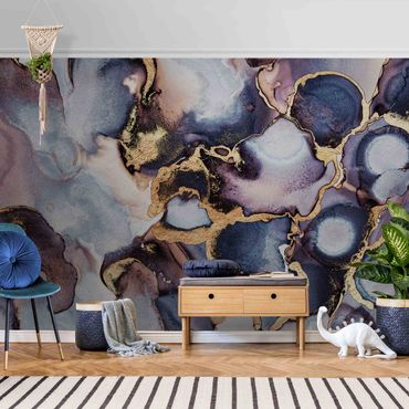 Metallic wallpaper - Marble Watercolour With Gold