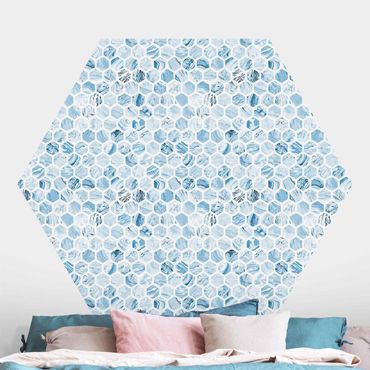 Papier peint panoramique hexagonal autocollant - Marble Hexagons Blue Shades