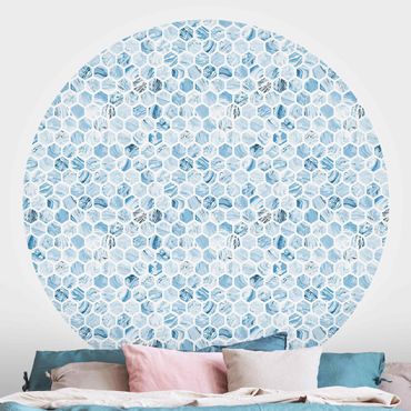 Papier peint rond autocollant cuisine - Marble Hexagons Blue Shades