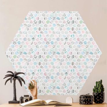 Papier peint panoramique hexagonal autocollant - Marble Hexagons Rose And Sea Blue