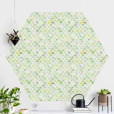 Papier peint panoramique hexagonal autocollant - Marble Pattern Spring Green