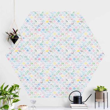 Papier peint panoramique hexagonal autocollant - Marble Pattern Rainbow