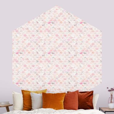 Papier peint panoramique hexagonal autocollant - Marble Pattern Rosé