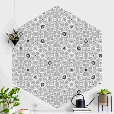 Papier peint hexagonal autocollant avec dessins - Moroccan Flower Line Pattern