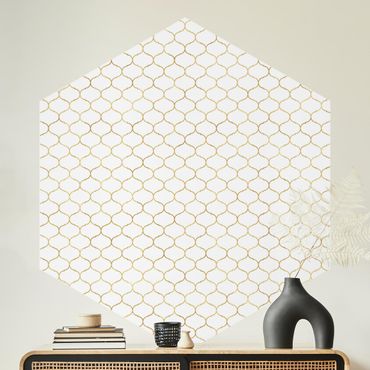 Papier peint hexagonal autocollant avec dessins - Moroccan Watercolour Line Pattern Gold