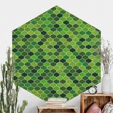 Papier peint hexagonal autocollant avec dessins - Moroccan Watercolour Pattern Green