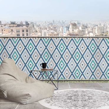 Brise-vue pour balcon - Motif carrelage marocain turquoise bleu