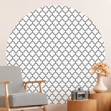 Papier peint rond autocollant - Moroccan Pattern With Ornaments Grey