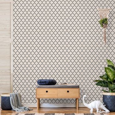 Papier peint - Moroccan Pattern With Ornaments Gray