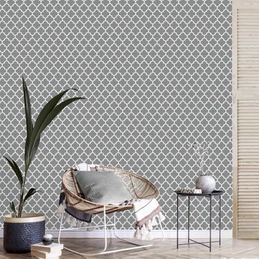 Papier peint - Moroccan Pattern With Ornaments In Front Of Gray