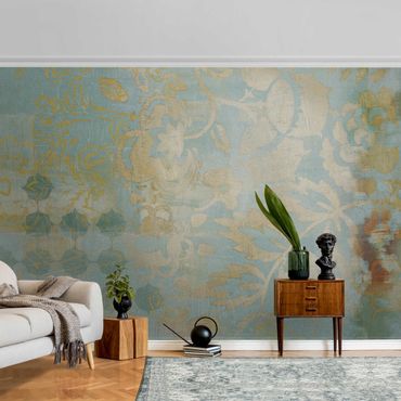 Metallic wallpaper - Moroccan Collage In Gold And Turquoise II