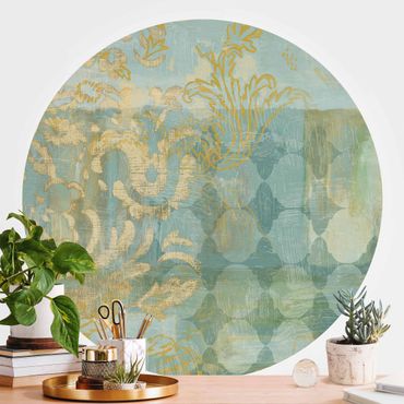 Papier peint rond autocollant - Moroccan Collage In Gold And Turquoise
