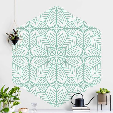 Papier peint hexagonal autocollant avec dessins - Moroccan XXL Tile Pattern In Turquoise