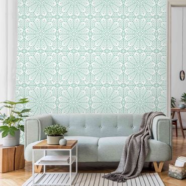 Papier peint - Moroccan XXL Tile Pattern In Turquoise