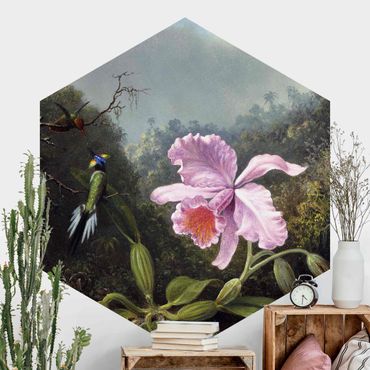 Papier peint hexagonal autocollant avec dessins - Martin Johnson Heade - Still Life With An Orchid And A Pair Of Hummingbirds