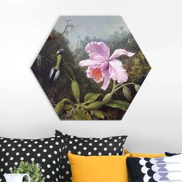 Hexagone en alu Dibond - Martin Johnson Heade - Still Life With An Orchid And A Pair Of Hummingbirds