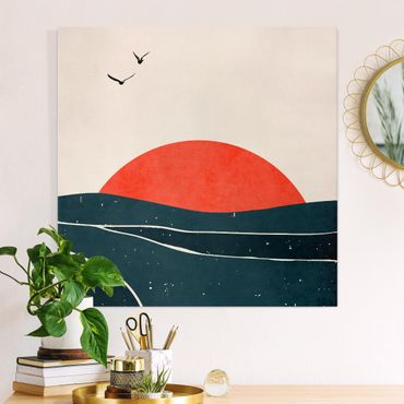 Impression sur toile - Ocean In Front Of Red Sun