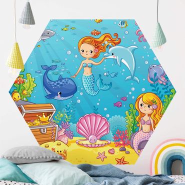 Papier peint hexagonal autocollant avec dessins - Mermaid Underwater World