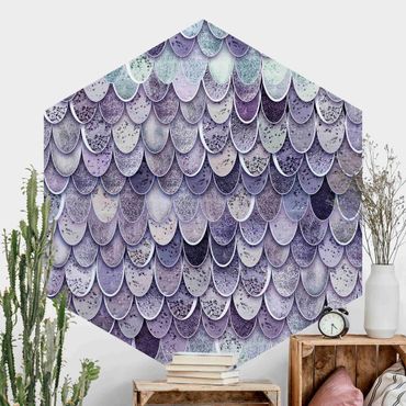Papier peint hexagonal autocollant avec dessins - Mermaid Magic In Purple