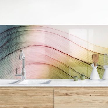 Revêtement mural cuisine - Mottled Colours Pink Yellow With Turquoise