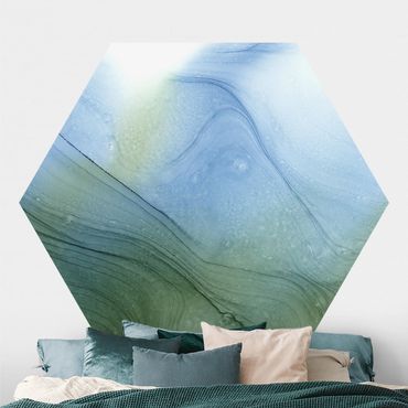 Papier peint hexagonal autocollant avec dessins - Mottled Moss Green With Blue