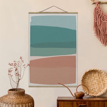 Tableau en tissu avec porte-affiche - Modern Turquoise And Pink - Format portrait 2:3