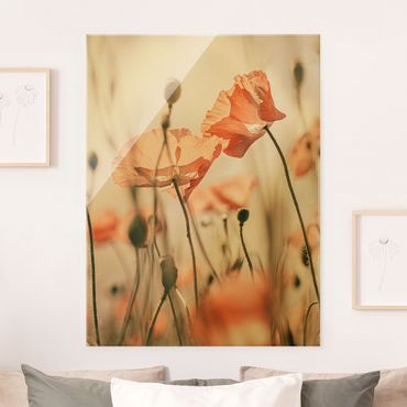 Tableau en verre - Poppy Flowers In Summer Breeze - Format portrait